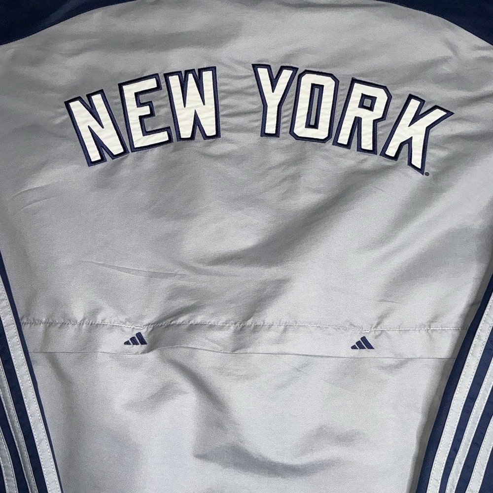 Adidas New York Yankees Jacket XXL Navy Blue Gray Full Zip 3 Stripes Logo - Picture 9 of 11